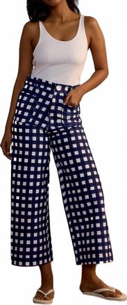 SZ Blockprints Painter High Waist Pant In Blue - Gingham Print