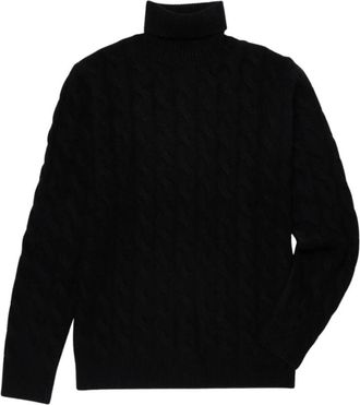 Brooks Brothers Kabelgebreide coltrui - Heren - Coltruien - Zwart - XS - Wol - Truien & Vesten