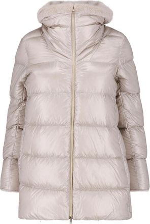 Herno Cream Shearling Collar Padded Down Coat