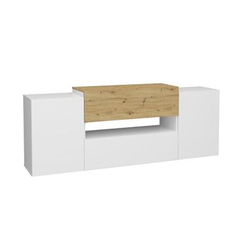 Calicosy Mueble de TV 2 puertas 2 cajones blanco y roble artesanal - L182 cm