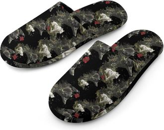Generic Wolf And Crow Mens Flannel Slipper Soft Comfy House Shoes Non Slip Winter Warm Indoor Outdoor Slippers