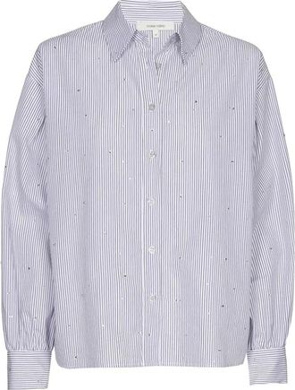 Marie Méro Overhemden, Dames, Blauw, S, Katoen, Gestreepte Katoenen Blouse met Pailletten