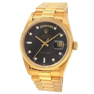 Rolex Pre-owned Rolex Day Date Automatic Chronometer Diamond Black Dial Mens Watch 18038 BKDP