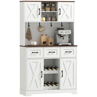 OEM Alacena De Cocina Con Botellero Para 8 Botellas 4 Puertas 3 Cajones Encimera Amplio 100x38x172 Cm Blanco