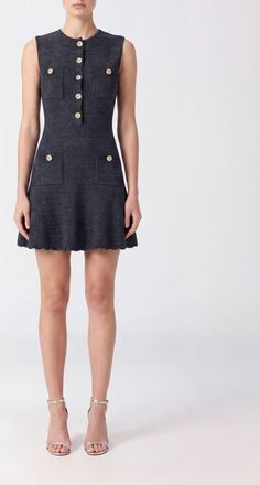Self Portrait Sleeveless A-Line Mini Dress with Buttoned Patch Pockets