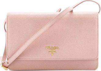 Prada Wallet on Strap kleine Saffiano leren crossbodytas - Roze