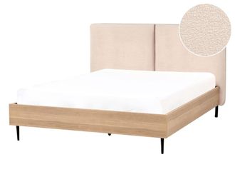 Beliani Cama matrimonial de tejido beige 140x200