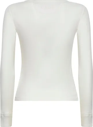 Chlo&eacute; Womens Milk Ribbed Jersey Henley T-Shirt Ivory Cotton T-Shirts & Jerseys