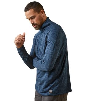 Ariat Mens Rebar Gridwork Baselayer Top 1/4 Zip T-Shirt Long Sleeve in Blue Wink Teal, Size X-Small, by Ariat