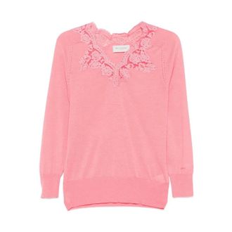 Ermanno Scervino V-neck Knitwear, female, Pink, Size: XS Bubble V-neck Sweater