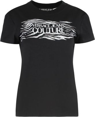 Versace Jeans Couture Logo Print T-shirt - Dames - T-shirts - Zwart - S - Katoen - Tops
