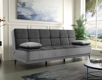 Dmora Sof&aacute; Cama Dfortin, Sof&aacute; Cama 3 Plazas Con Pies De Metal Negro, Sof&aacute; De Sal&oacute;n En Tela Tapizada Con Apertura Clic-clac, 190x87h97 Cm, Gris - Dmora