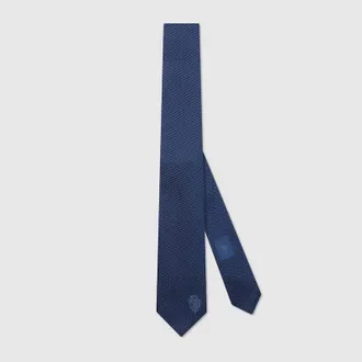 Gucci Silk Tie With Embroidery, Blue