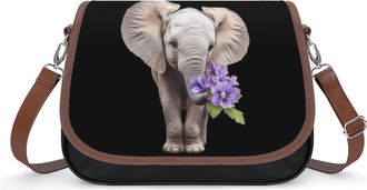 Generic African Elephant with Violet Flower Small Womens Crossbody Bags Shoulder Handbag with Adjustable Strap for Travel