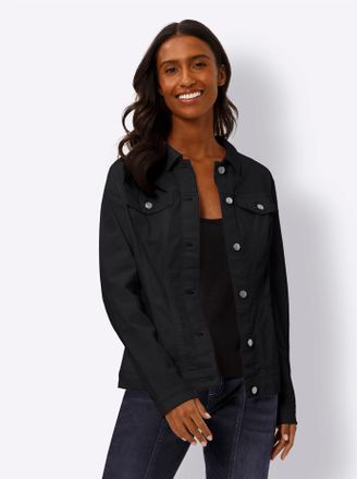 Heine Langjacke HEINE, Damen, Gr. 34, schwarz, 98% Baumwolle, 2% Elasthan, unifarben, Jacken Langjacke