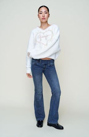 Guizio Heart Wool Sweater in White at Nordstrom, Size Xx-Small