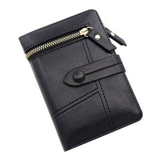 Generic Womens Solid Color Multi Color Optional Layered Large Purse Leather Case Men (Black, One Size)