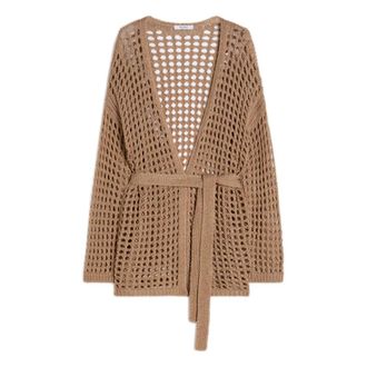 Max Mara Cardigans, female, Brown, Size: XS Pure Cotton Webbing Cardigan