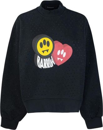 Barrow Zwarte trui met strassprint - Dames - Sweatshirts - Zwart - XS - Katoen - Hoodies & sweatvesten