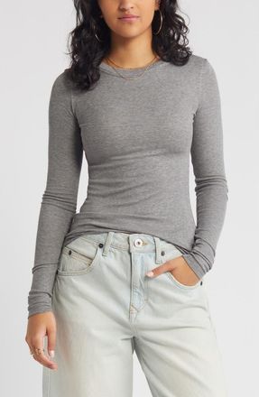 BP. Ribbed Long Sleeve T-Shirt in Grey Cloudy Heather at Nordstrom, Size Xx-Small