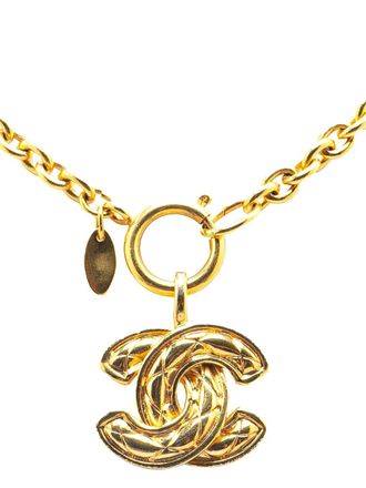 Chanel 1970-1980 Gold Plated CC Quilted Pendant Necklace costume necklace