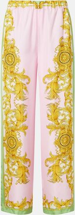 Versace Printed silk twill wide-leg pants