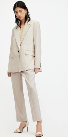 AllSaints Linen/Polyester Whitney Linen Blend Straight Leg Trousers, Size: UK 16/US 12