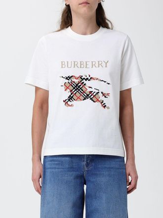 Burberry T-shirt in cotone con motivo check e logo Equestrian Knight