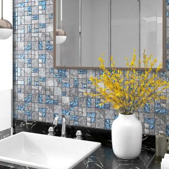 vidaXL Vidaxl - Azulejos De Mosaico 11 Unidades Vidrio Gris Y Azul 30x30 Cm