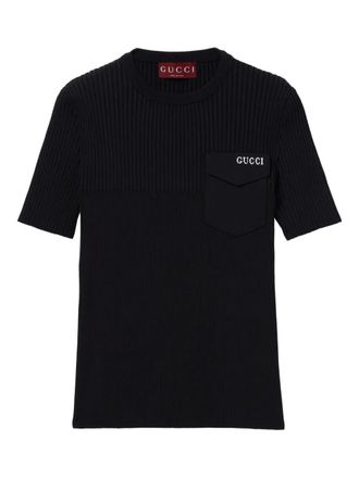 Gucci ribbed-knit breast-pocket Top - Black
