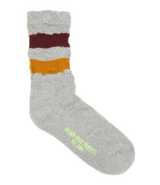 Golden Goose Chaussettes Unisexe Journey Rayures Coton Gris Bordeaux Ocre