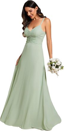 Ever-pretty Women Dress Maxi Bridesmaid Dress Adjustable Spaghetti Straps with Deep V Backless Chiffon Elegant Wedding Guest Dress Mint Green 16UK