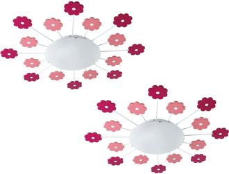 Loops 2 PACK Wall Flush Ceiling Light Colour Pink Shade White Satin Glass E27 1x60W