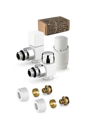 APM Kit De V&aacute;lvulas Termost&aacute;ticas De Equipamiento, Blancas Y Cromadas, Cuadradas Modelo Apm 107kb 015 M 16 12 Blanco