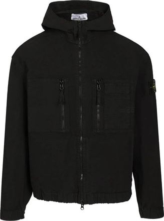 Stone Island Cotton Ripstop Hooded Overshirt - Heren - Zomerjassen - Zwart - S - Katoen - Jassen