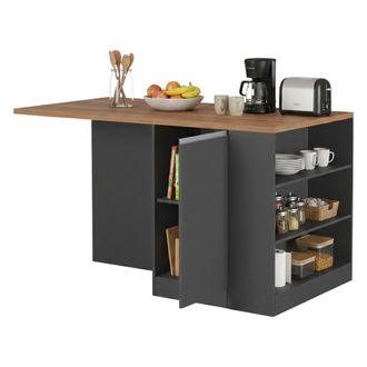 Dmora Isla De Cocina Osvaldo, Mesa Auxiliar De Almacenaje, Mueble De Cocina Con 2 Puertas, 100% Made In Italy, 160x90h90 Cm, Antracita Y Roble, Con Embalaje
