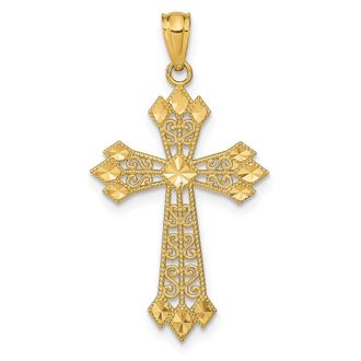 Diamond2Deal 14k Yellow Gold Diamond-cut Polished Filigree Cross Pendant