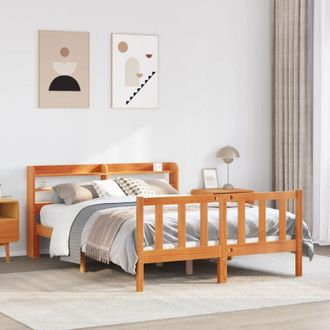 vidaXL Vidaxl - Estructura Cama Con Cabecero Madera Pino Marr&oacute;n Cera 140x200 Cm