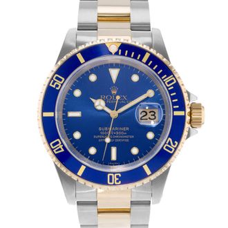 Rolex Pre-owned Rolex Submariner Date Automatic Chronometer Blue Dial Mens Watch 16613 BLSO