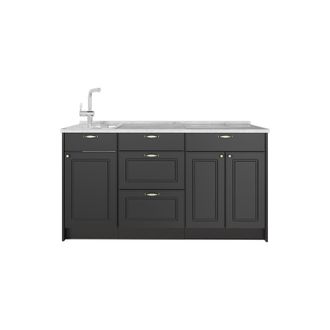 Vicco Bloque De Cocina Fame-line, Antracita-oro Landhaus, 150 Cm, Et M&aacute;rmol, Vicco