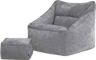 Icon Brand Sillón puf y reposapiés cuadrado de chenilla texturada gris