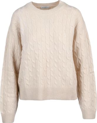 Ballantyne Intricate Cable Knit Crewneck Sweater in Natural Wool