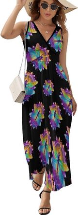Generic Mandala Dragonfly Chakra Dragonflies Women Dresses Print Maxi Dress Casual Long Beach Sundress XL