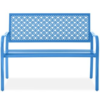 Best Choice Products Indoor Outdoor Steel Garden Bench w/ Geometric Backrest, Foot Levelers