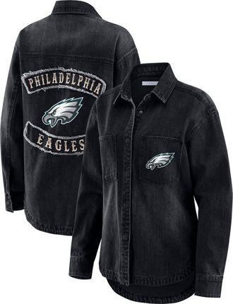 WEAR by Erin Andrews Womens WEAR by Erin Andrews Black Philadelphia Eagles Washed Oversized Denim Full-Snap Shacket at Nordstrom, Size Xx-Large