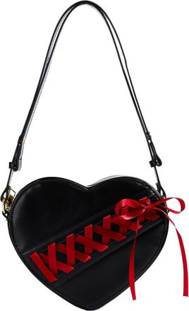 Generic Ribbon Heart Shaped Clutch Purse PU Leather Crossbody Purse Fashion Shoulder Purse for Women Girls (Black)
