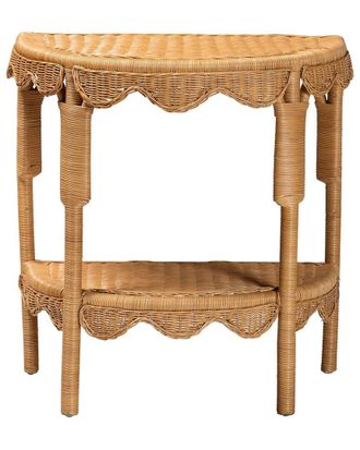Baxton Studio Paisley Coastal Scallop Rattan Console Table