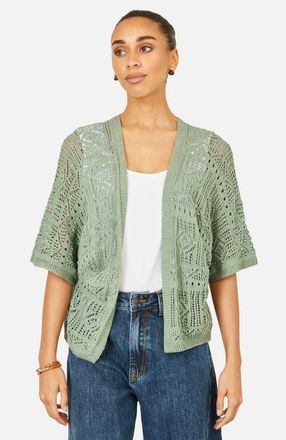 Yumi Crochet Edge To Edge Cardigan in Sage Green at Nordstrom, Size Medium