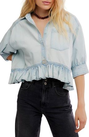 Free People Bailey Denim Crop Peplum Top in Light Tint Wash at Nordstrom, Size X-Large