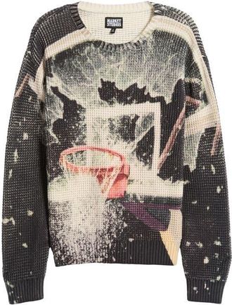 Market Break the Backboard Waffle Knit Sweater in Black Multi at Nordstrom, Size Xx-Large